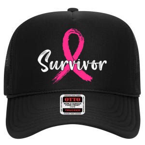 Breast Cancer Survivor Pink Ribbon Breast Cancer Awareness High Crown Mesh Back Trucker Hat