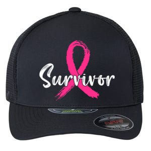 Breast Cancer Survivor Pink Ribbon Breast Cancer Awareness Flexfit Unipanel Trucker Cap