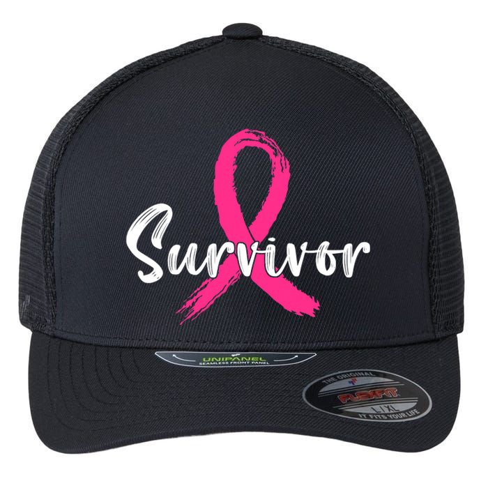 Breast Cancer Survivor Pink Ribbon Breast Cancer Awareness Flexfit Unipanel Trucker Cap