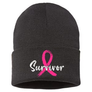 Breast Cancer Survivor Pink Ribbon Breast Cancer Awareness Sustainable Knit Beanie