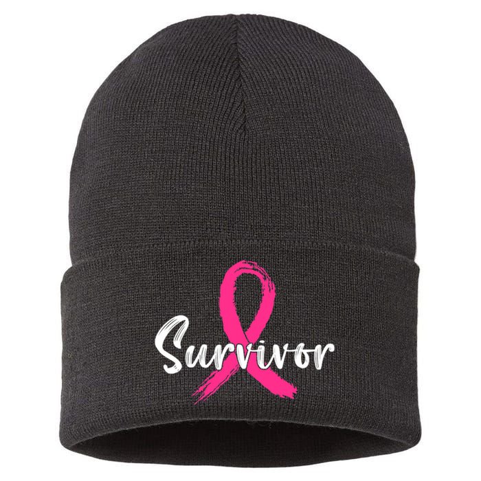 Breast Cancer Survivor Pink Ribbon Breast Cancer Awareness Sustainable Knit Beanie