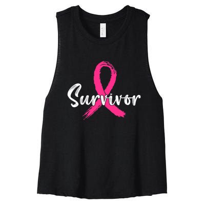 Breast Cancer Survivor Pink Ribbon Breast Cancer Awareness Women's Racerback Cropped Tank