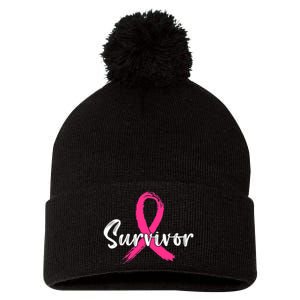 Breast Cancer Survivor Pink Ribbon Breast Cancer Awareness Pom Pom 12in Knit Beanie