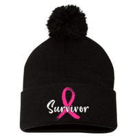 Breast Cancer Survivor Pink Ribbon Breast Cancer Awareness Pom Pom 12in Knit Beanie