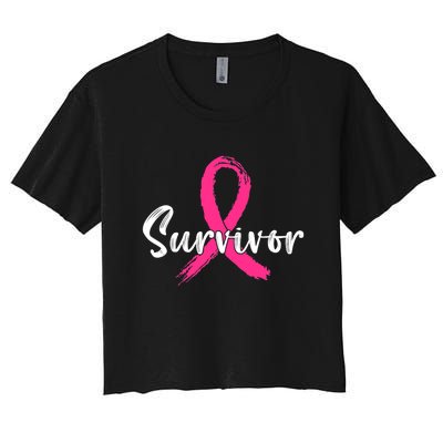 Breast Cancer Survivor Pink Ribbon Breast Cancer Awareness Women's Crop Top Tee