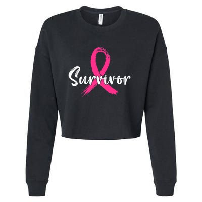 Breast Cancer Survivor Pink Ribbon Breast Cancer Awareness Cropped Pullover Crew