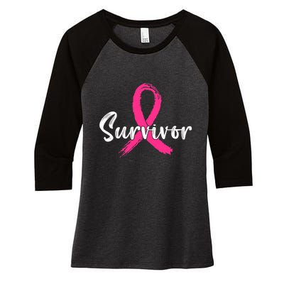 Breast Cancer Survivor Pink Ribbon Breast Cancer Awareness Women's Tri-Blend 3/4-Sleeve Raglan Shirt