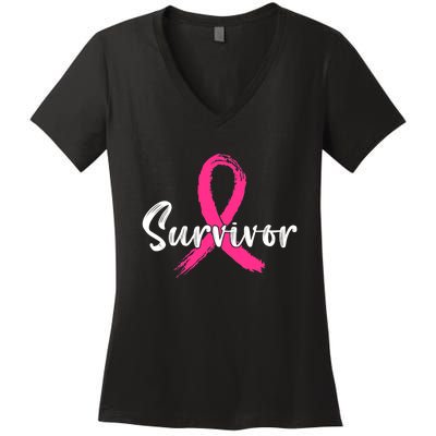 Breast Cancer Survivor Pink Ribbon Breast Cancer Awareness Women's V-Neck T-Shirt