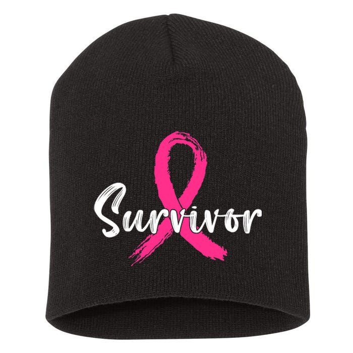 Breast Cancer Survivor Pink Ribbon Breast Cancer Awareness Short Acrylic Beanie