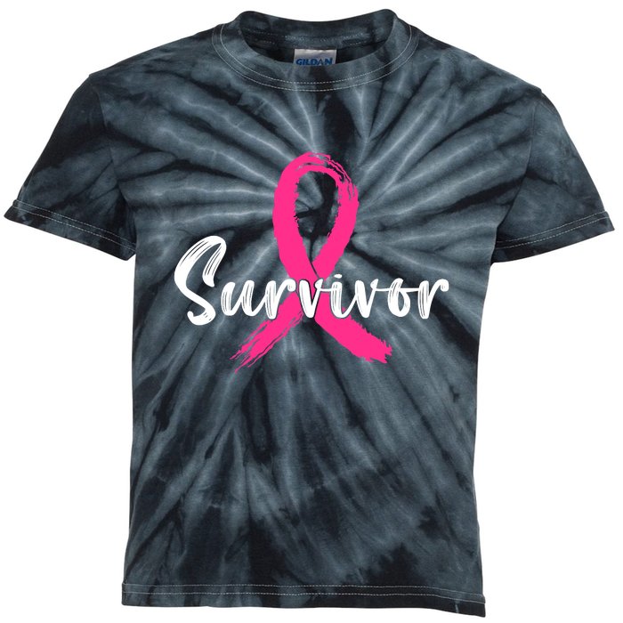 Breast Cancer Survivor Pink Ribbon Breast Cancer Awareness Kids Tie-Dye T-Shirt