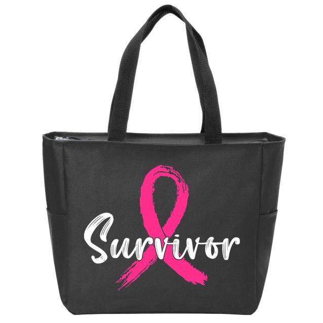 Breast Cancer Survivor Pink Ribbon Breast Cancer Awareness Zip Tote Bag