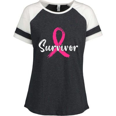 Breast Cancer Survivor Pink Ribbon Breast Cancer Awareness Enza Ladies Jersey Colorblock Tee