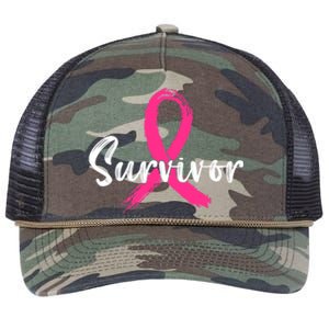 Breast Cancer Survivor Pink Ribbon Breast Cancer Awareness Retro Rope Trucker Hat Cap