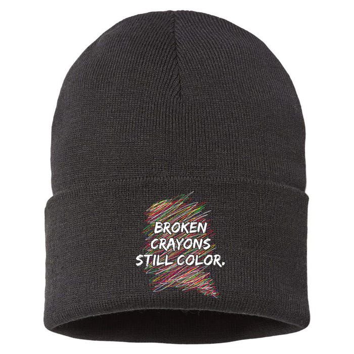 Broken Crayons Still Color Mental Health Awareness Sustainable Knit Beanie