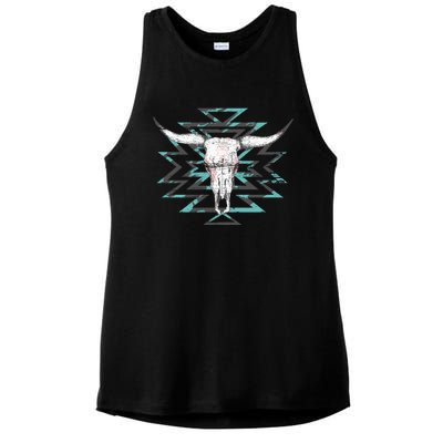 Boho Cow Skull Ladies PosiCharge Tri-Blend Wicking Tank