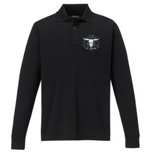 Boho Cow Skull Performance Long Sleeve Polo