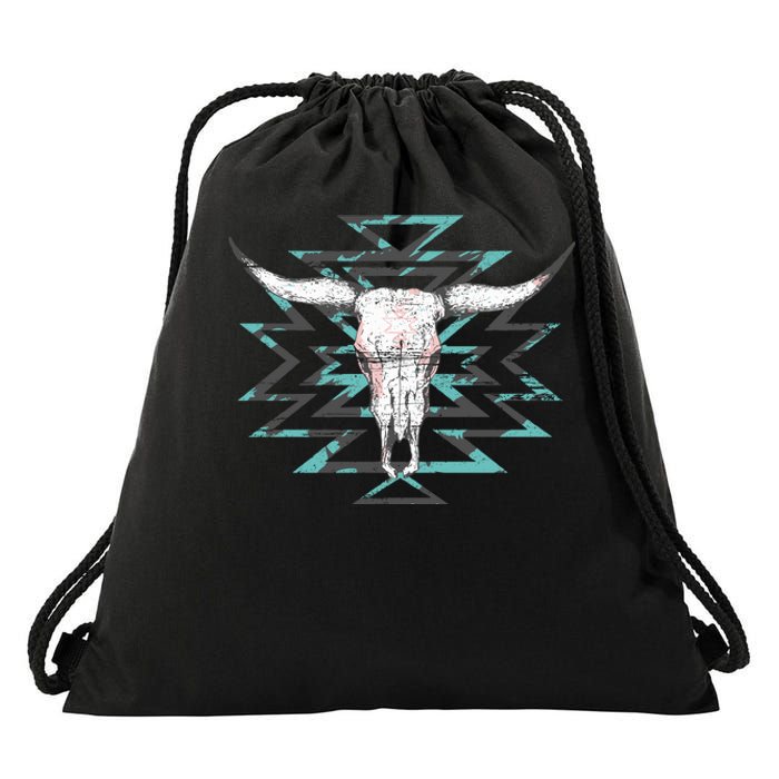 Boho Cow Skull Drawstring Bag