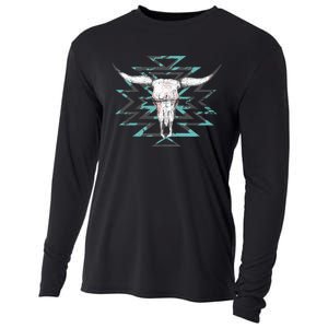 Boho Cow Skull Cooling Performance Long Sleeve Crew