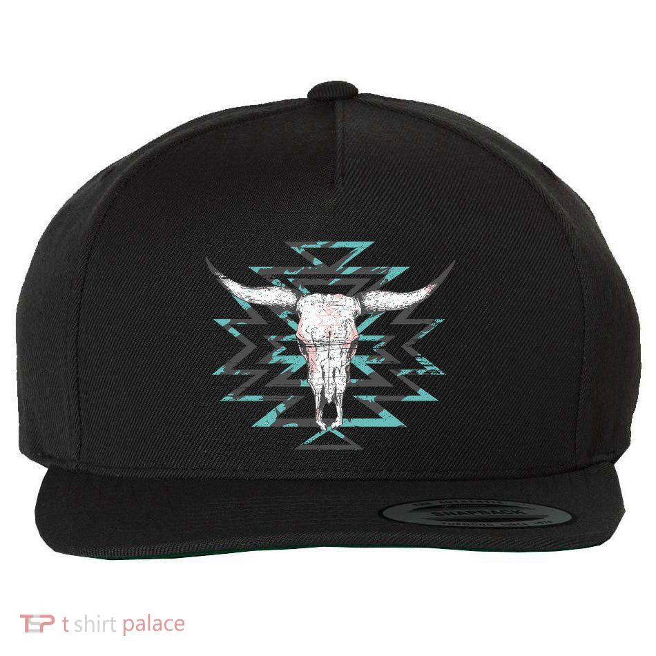 Boho Cow Skull Wool Snapback Cap