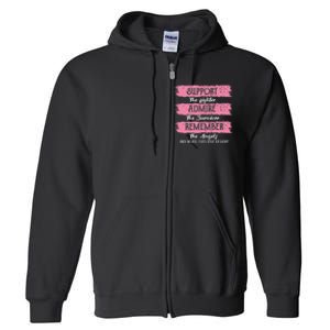 Breast Cancer Support Admire Honor Breast Cancer Awareness Full Zip Hoodie