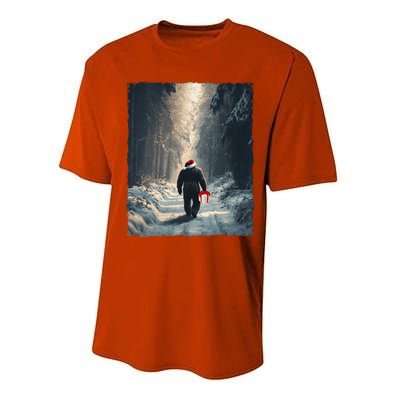 Bigfoot Christmas Santa Claus Funny Xmas Tree Sasquatch Performance Sprint T-Shirt