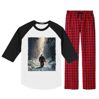 Bigfoot Christmas Santa Claus Funny Xmas Tree Sasquatch Raglan Sleeve Pajama Set