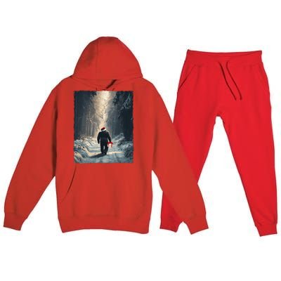 Bigfoot Christmas Santa Claus Funny Xmas Tree Sasquatch Premium Hooded Sweatsuit Set