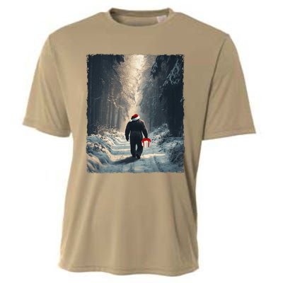 Bigfoot Christmas Santa Claus Funny Xmas Tree Sasquatch Cooling Performance Crew T-Shirt