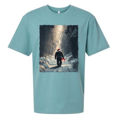 Bigfoot Christmas Santa Claus Funny Xmas Tree Sasquatch Sueded Cloud Jersey T-Shirt