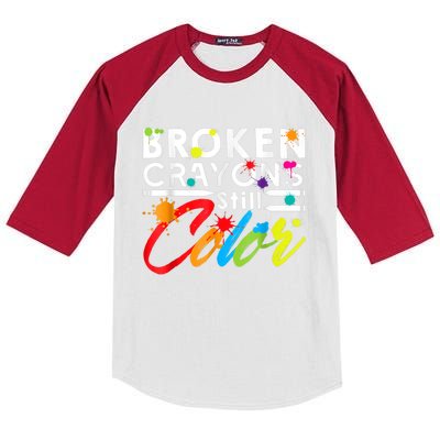 Broken Crayons Still Color Mental Health Awareness Kids Colorblock Raglan Jersey