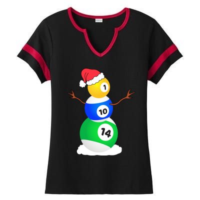 Billiards Christmas Snow Cool Gift Pool Player Christmas Pjs Gift Ladies Halftime Notch Neck Tee