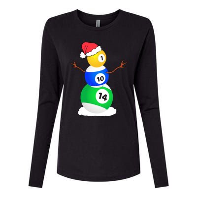 Billiards Christmas Snow Cool Gift Pool Player Christmas Pjs Gift Womens Cotton Relaxed Long Sleeve T-Shirt