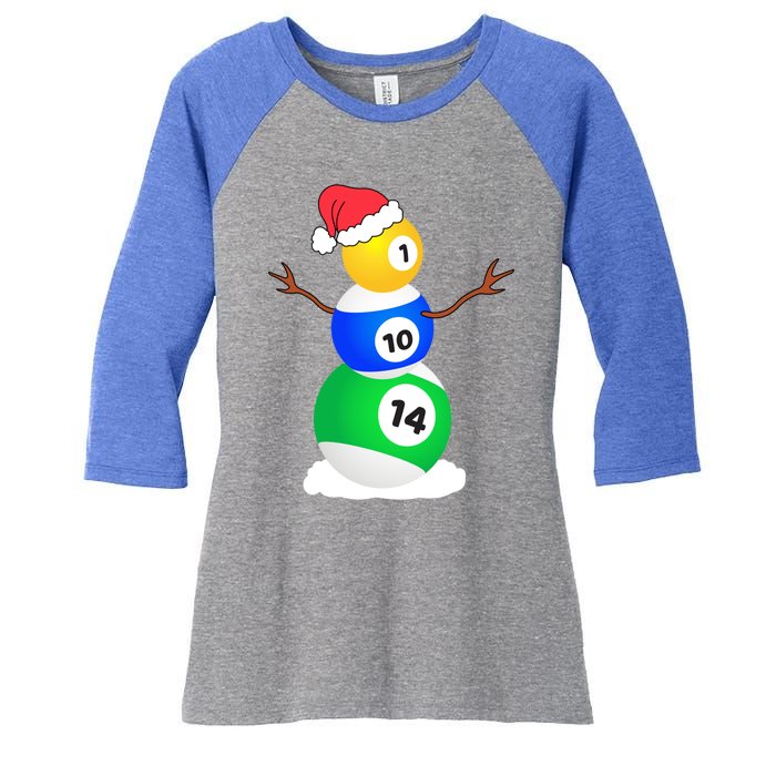 Billiards Christmas Snow Cool Gift Pool Player Christmas Pjs Gift Women's Tri-Blend 3/4-Sleeve Raglan Shirt