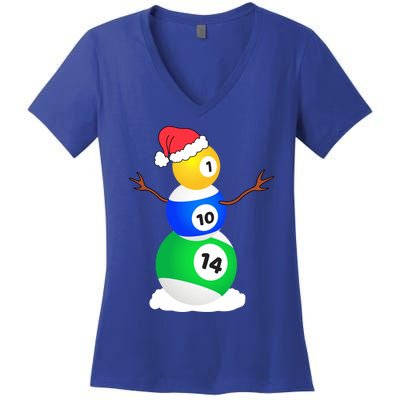 Billiards Christmas Snow Cool Gift Pool Player Christmas Pjs Gift Women's V-Neck T-Shirt