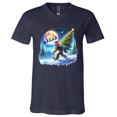 Bigfoot Christmas Santa Holiday Sasquatch Xmas V-Neck T-Shirt