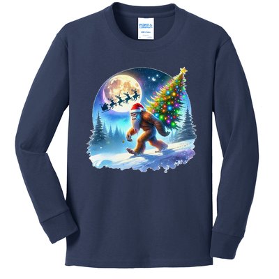 Bigfoot Christmas Santa Holiday Sasquatch Xmas Kids Long Sleeve Shirt