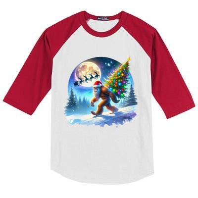 Bigfoot Christmas Santa Holiday Sasquatch Xmas Kids Colorblock Raglan Jersey