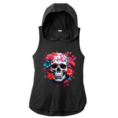 Breast Cancer Skull For Women Sugar Skull Pink Ribbon Ladies PosiCharge Tri-Blend Wicking Draft Hoodie Tank