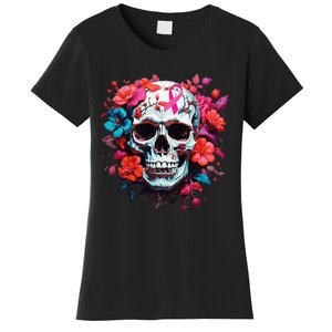 Breast Cancer Skull For Women Sugar Skull Pink Ribbon Women's T-Shirt