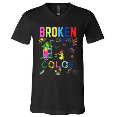 broke c.rayons still color Mental Health Awareness V-Neck T-Shirt