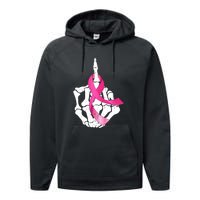 Breast Cancer Skeleton Hand Fuck Pink Funny Awareness Performance Fleece Hoodie