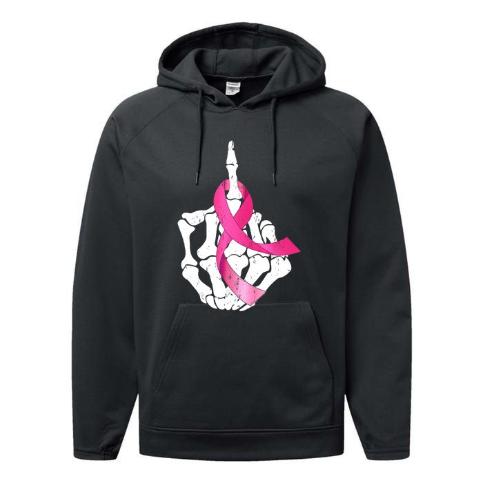 Breast Cancer Skeleton Hand Fuck Pink Funny Awareness Performance Fleece Hoodie