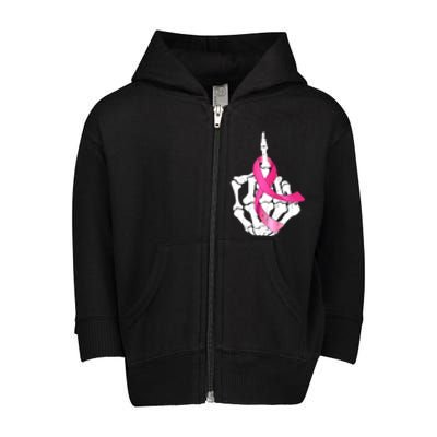 Breast Cancer Skeleton Hand Fuck Pink Funny Awareness Toddler Zip Fleece Hoodie