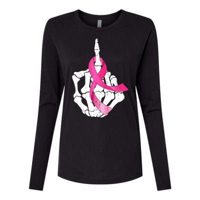 Breast Cancer Skeleton Hand Fuck Pink Funny Awareness Womens Cotton Relaxed Long Sleeve T-Shirt