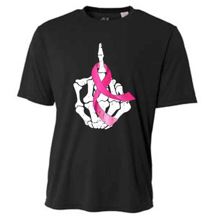 Breast Cancer Skeleton Hand Fuck Pink Funny Awareness Cooling Performance Crew T-Shirt