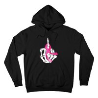 Breast Cancer Skeleton Hand Fuck Pink Funny Awareness Hoodie