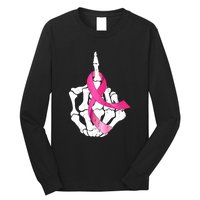 Breast Cancer Skeleton Hand Fuck Pink Funny Awareness Long Sleeve Shirt