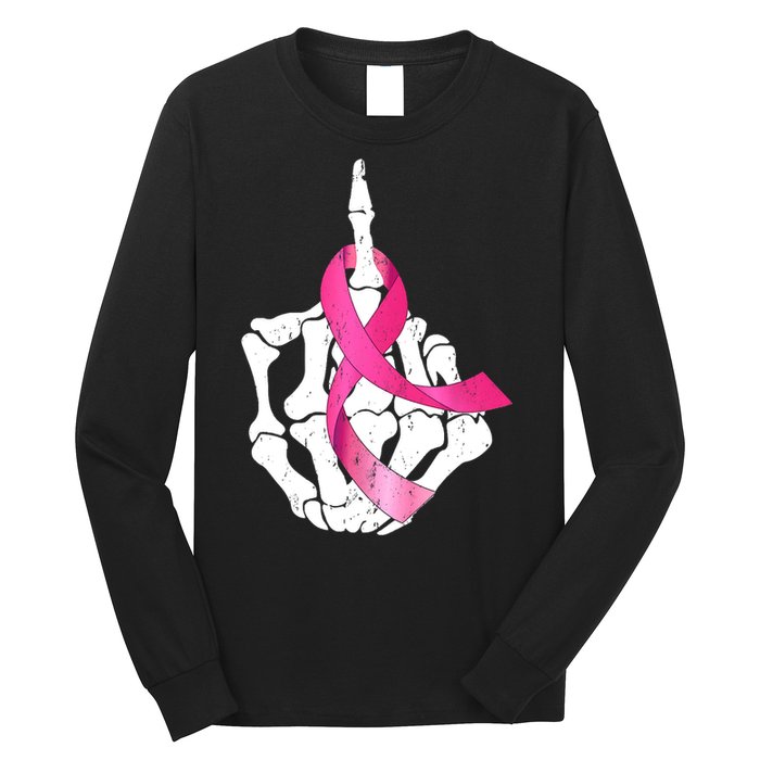 Breast Cancer Skeleton Hand Fuck Pink Funny Awareness Long Sleeve Shirt