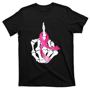 Breast Cancer Skeleton Hand Fuck Pink Funny Awareness T-Shirt