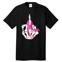 Breast Cancer Skeleton Hand Fuck Pink Funny Awareness Tall T-Shirt